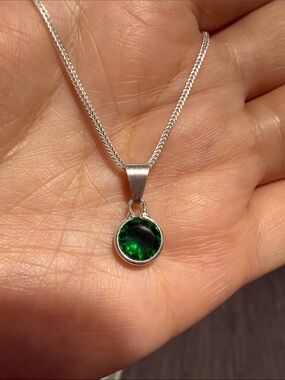 Sterling Silver 950 Green Gemstone Pendant 19mm Charm Made in Peru